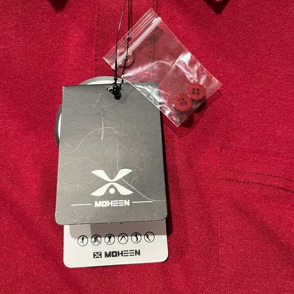 MOHEEN NWT Men’s Deep Red / Burgundy Long Sleeve Polo Shirt. Dry Fit.     SIZE L - Picture 5 of 7